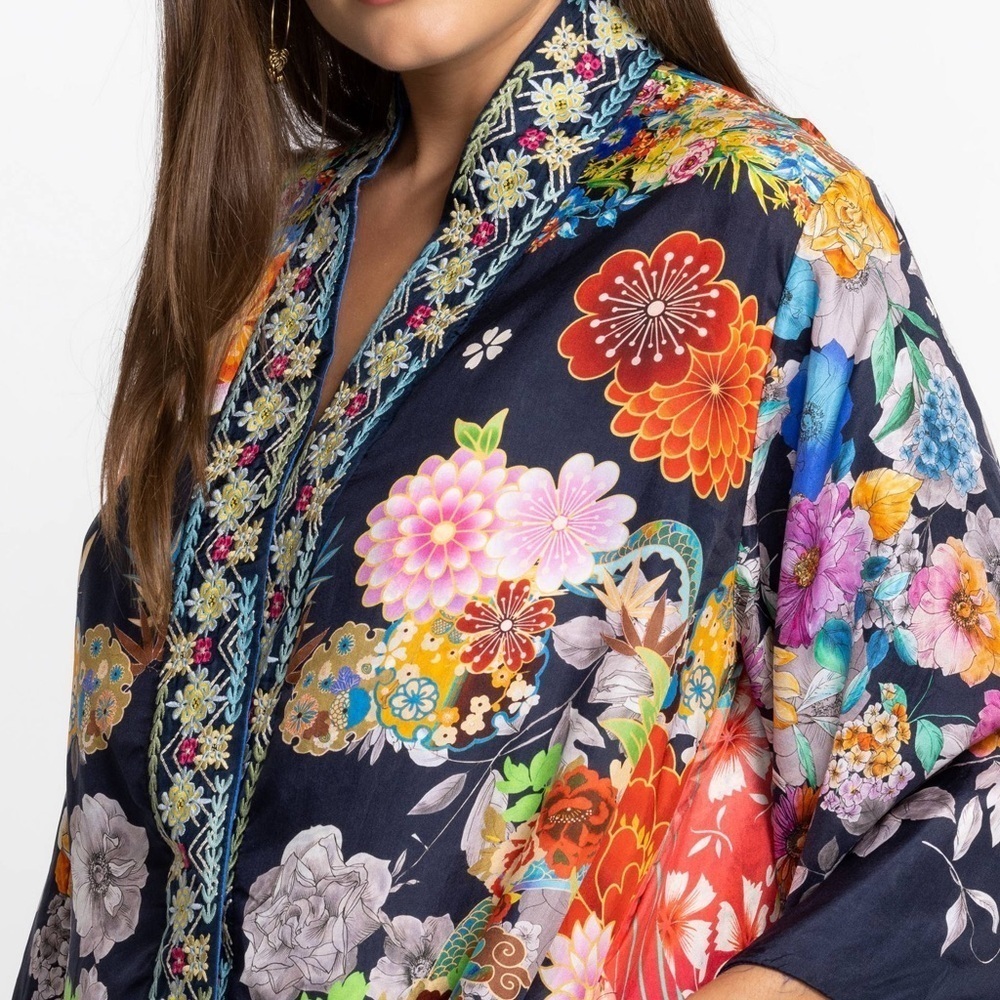 Johnny Was Navy Floral Cape Reversible two ways to wear! - Picture 9 of 14